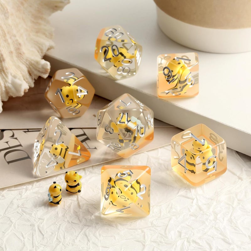 DNDND Bee D&D Dice, 7PCS Resin DND Dice Set with Velvet Bag for Dungeons and Dragons Role Playing Games and Tabletop Games（Bee - Image 3